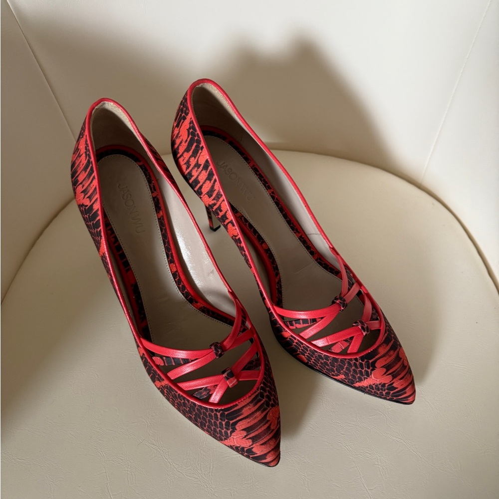 Jason Wu Red Patterned Women's Heels - Picture 3 of 3